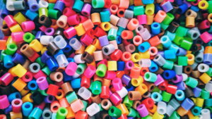 Multicoloured plastic pieces for Condale Plastics