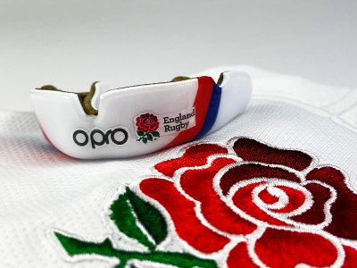 England Rugby team branded gum guard featuring England red rose and OPRO branding